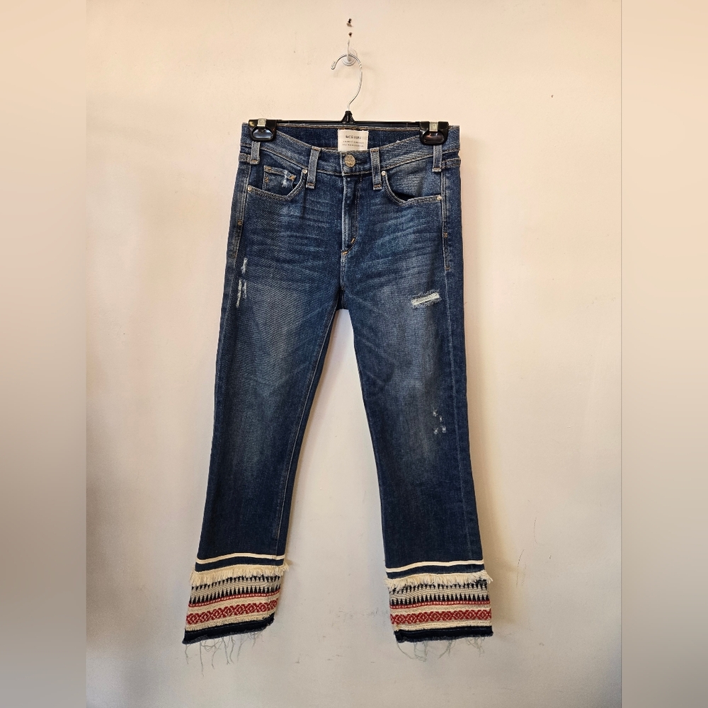 Mc Guire Blue Distressed Jeans with Patterned Hem